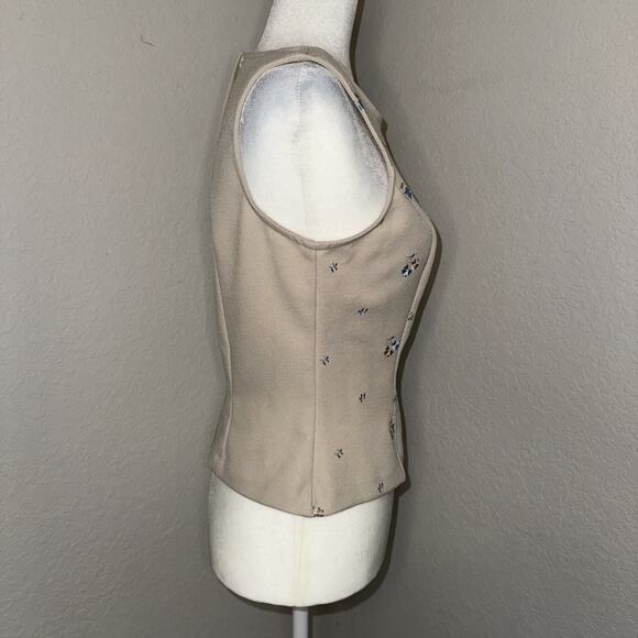 XOXO VTG Blouse Top Womens Medium Beige Embroidered Floral Back Zip Cottage Core - Picture 2 of 8